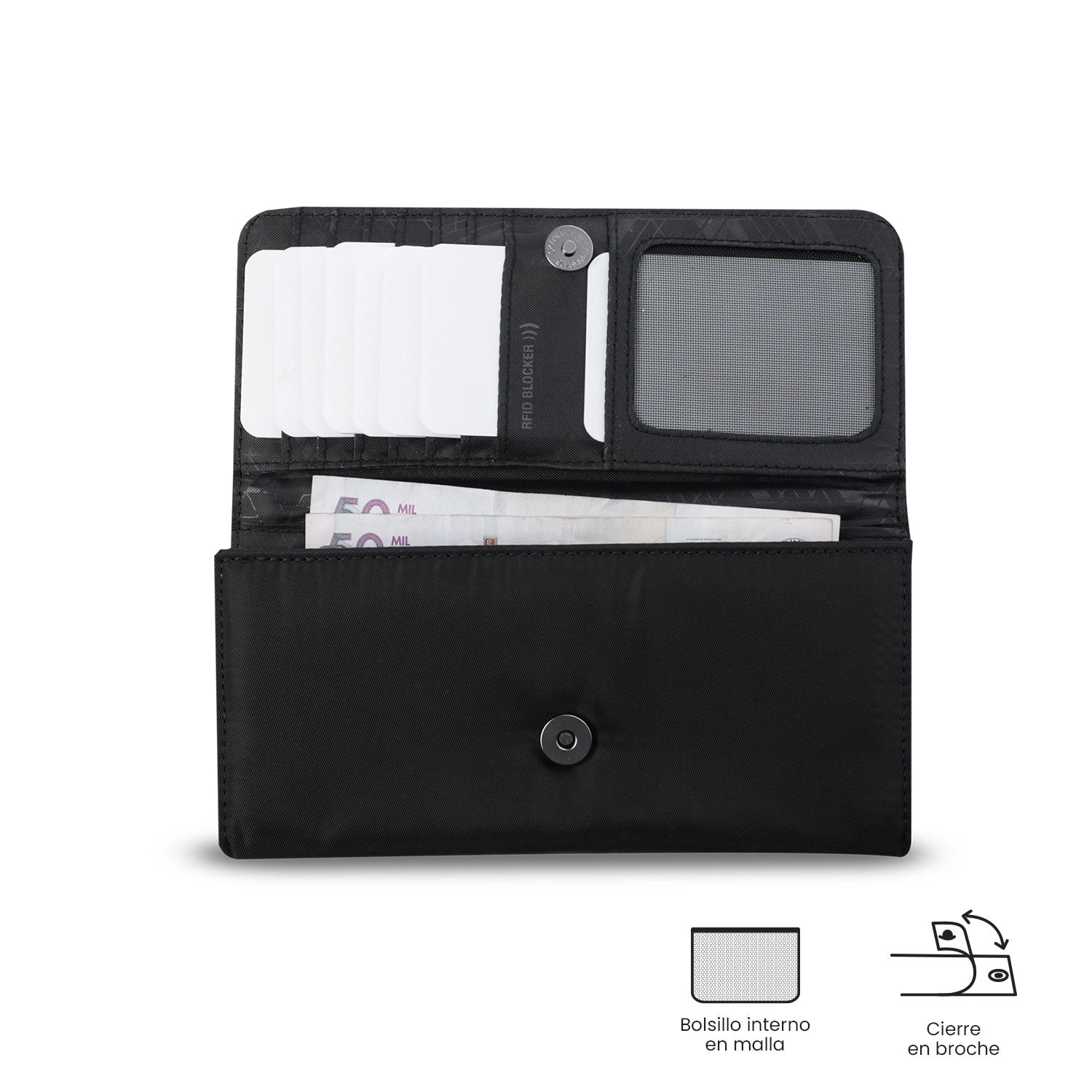 Billetera para Mujer Adelaide 2 con RFID Blocker Negra