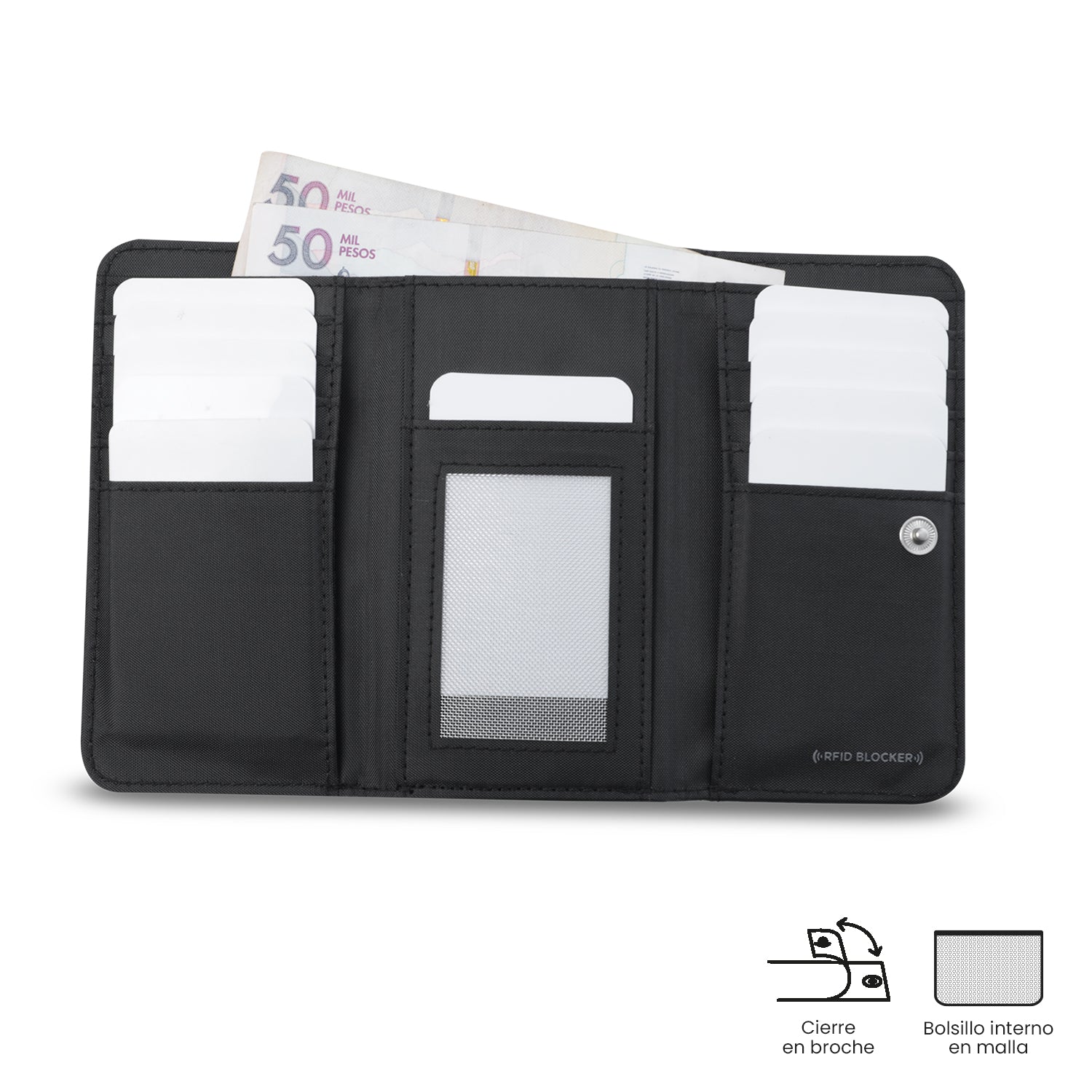 Billetera para Mujer Texture Var con RFID Blocker Negra