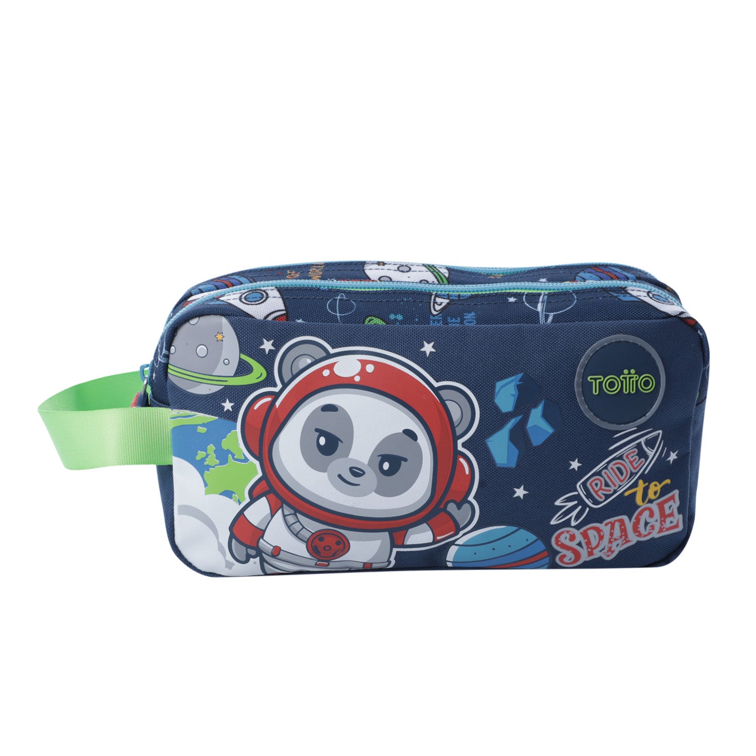 Cartuchera Escolar Grande para Niño 2 Cuerpos Panda Space Azul