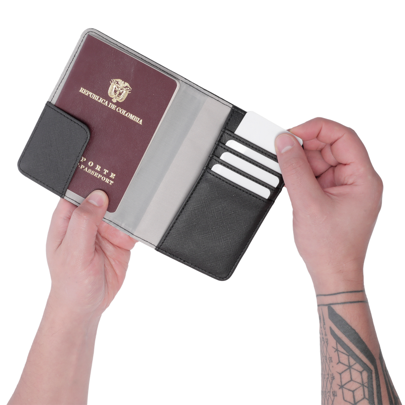 Porta pasaporte linóleo negro