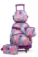 Kit escolar x4 mochila + lonchera + cartuchera + canguro color azul