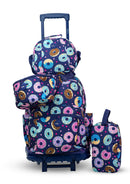 Kit escolar x4 mochila + lonchera + cartuchera + canguro color azul