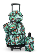 Kit escolar x4 mochila + lonchera + cartuchera + canguro color azul