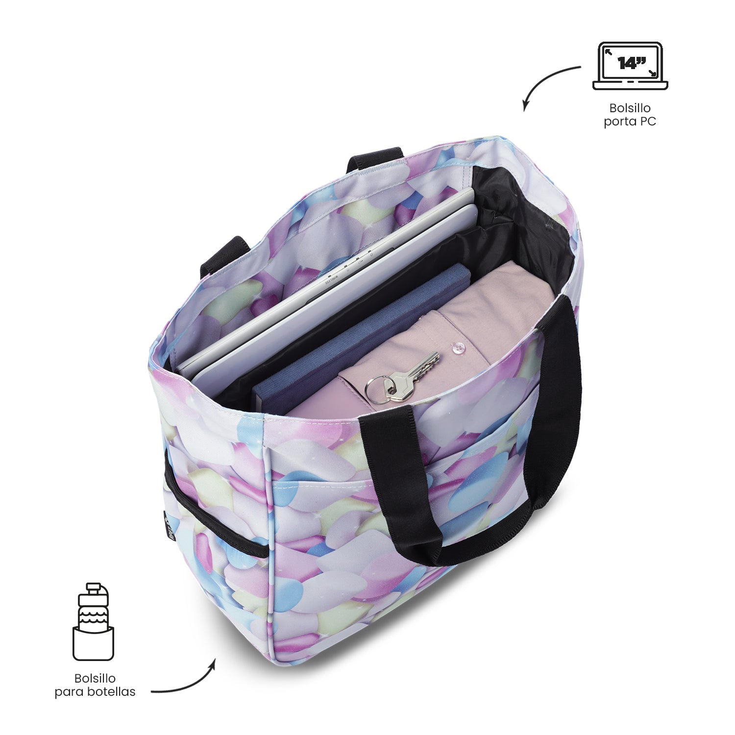 Shopping Bag Grande para Mujer Cutara Glitter Porta PC 14" Azul