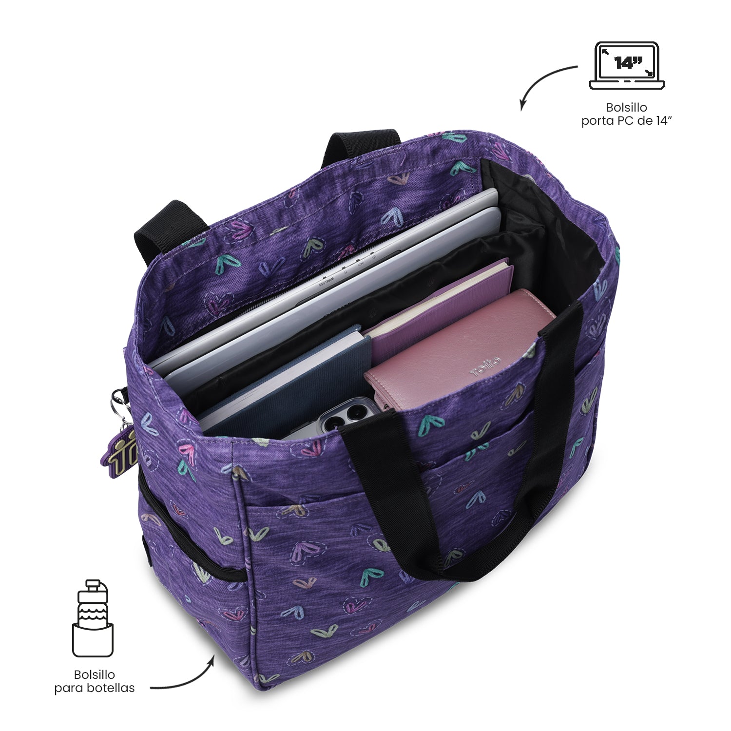 Shopping Bag Grande para Mujer Cutara Porta PC 14" Morado