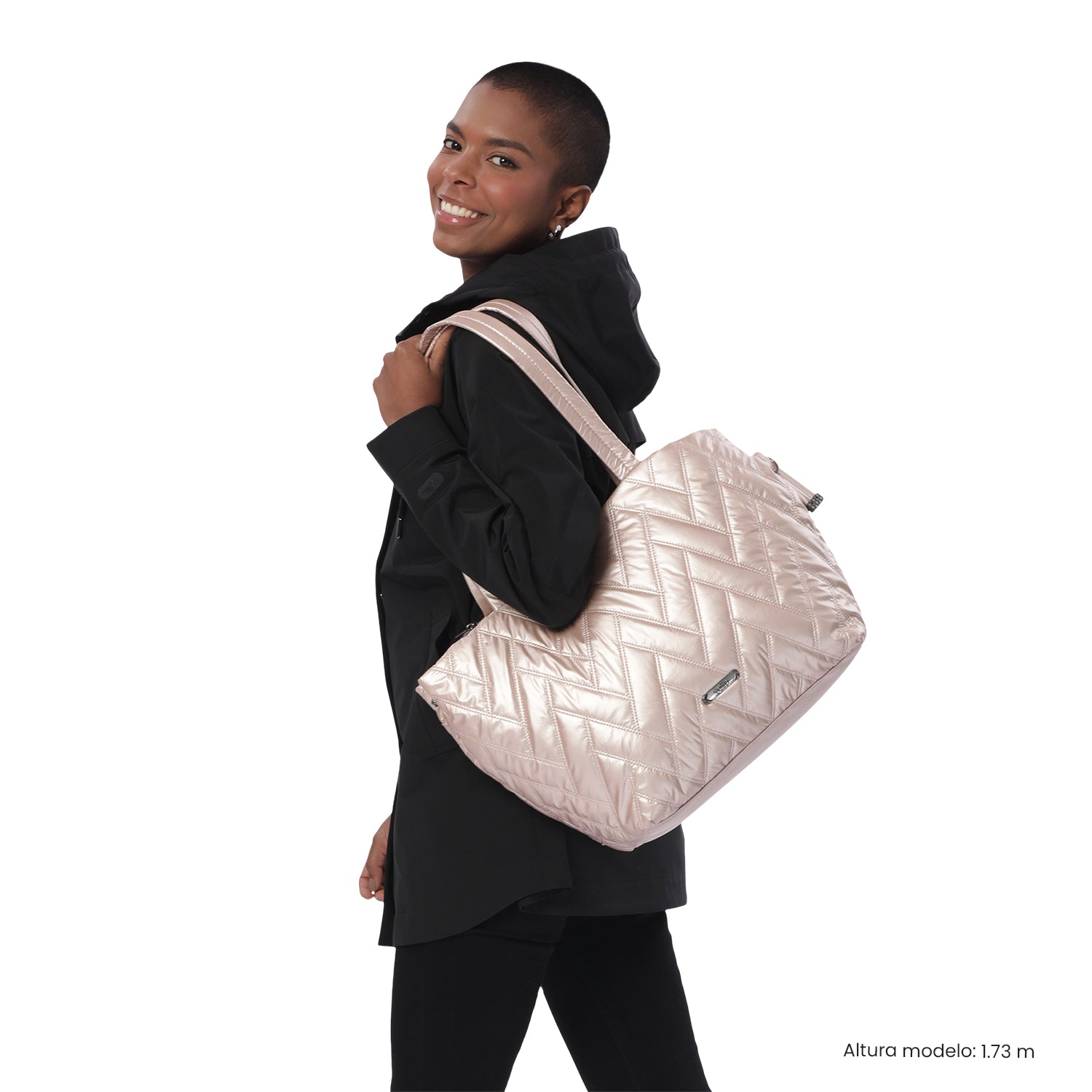 Shopping Bag Mediano para Mujer Savanha Beige/Metalizado