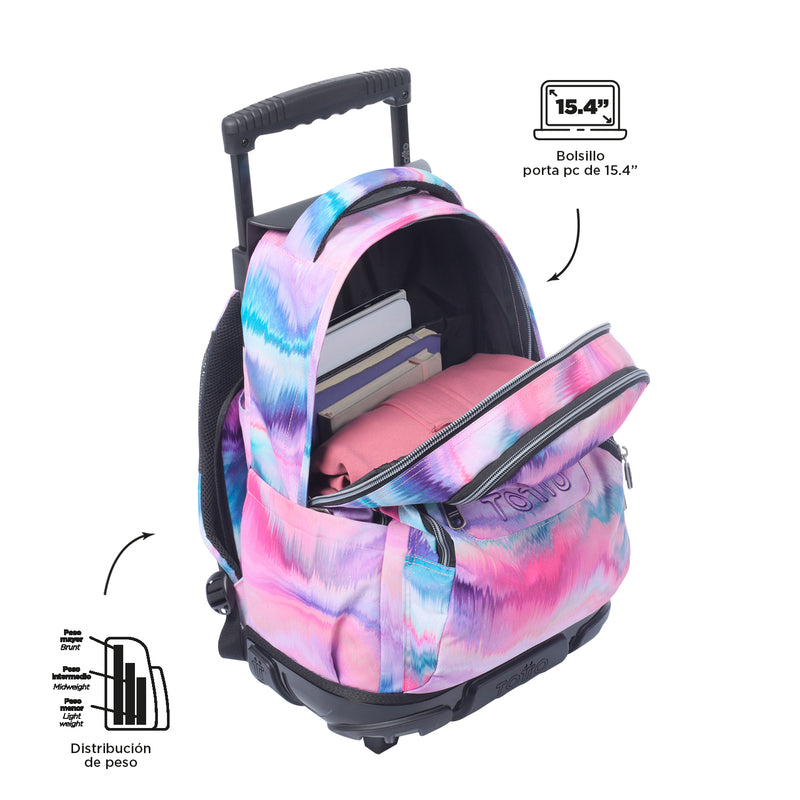 Morral Ruedas Niña Porta PC 15.4" Renglon Rosado