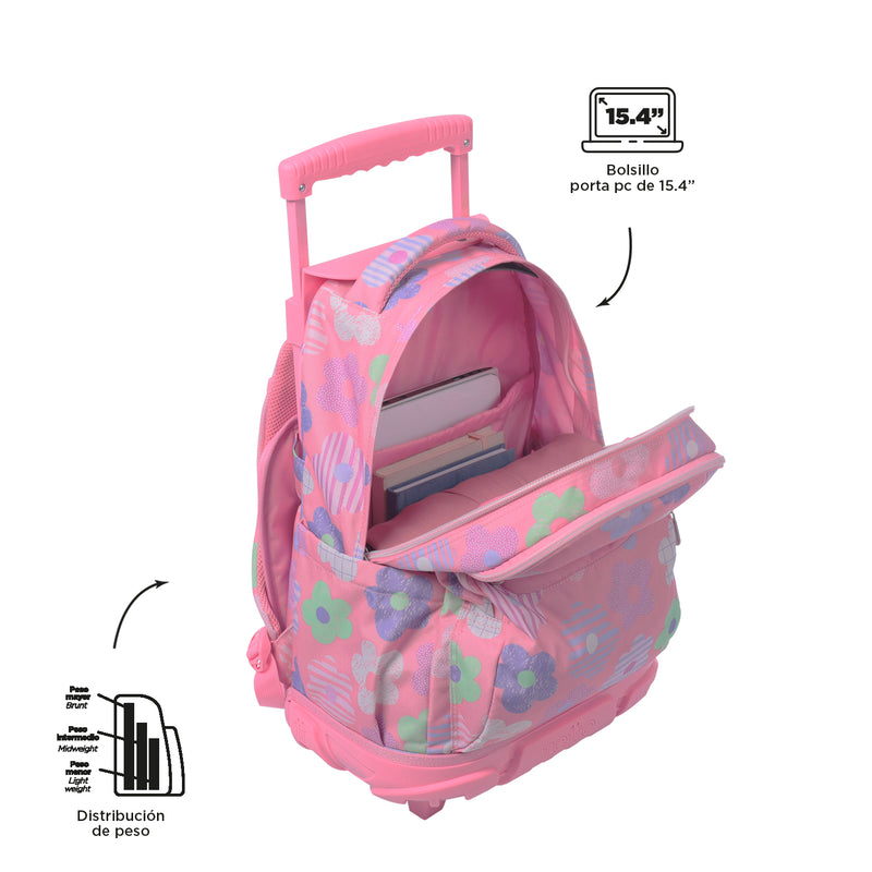 Morral Ruedas Niña Porta PC 15.4" Renglon Rosado