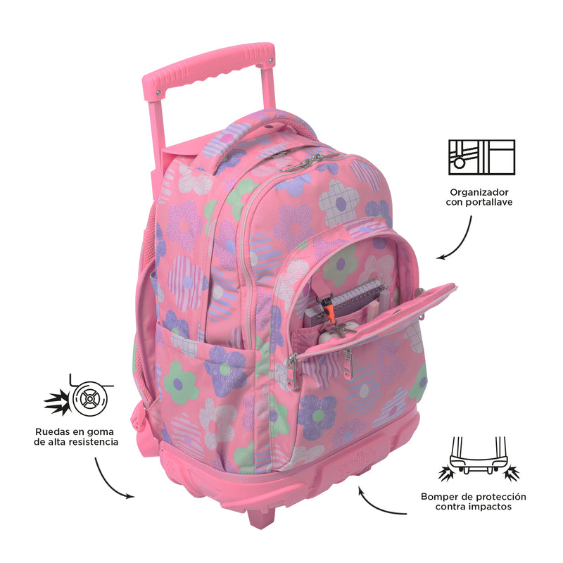 Morral Ruedas Niña Porta PC 15.4" Renglon Rosado