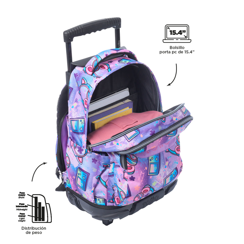 Morral Ruedas Niña Porta PC 15.4" Renglon Rosado