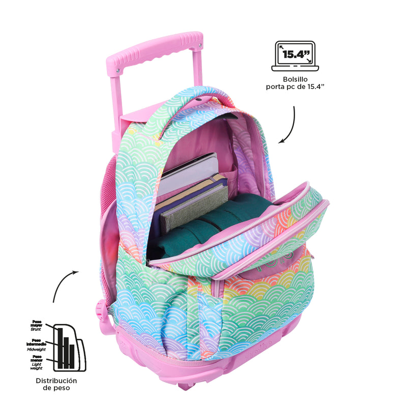 Morral Ruedas Niña Porta PC 15.4" Renglon Rosado