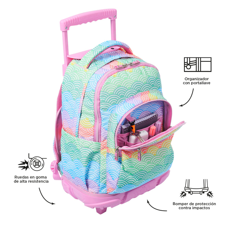 Morral Ruedas Niña Porta PC 15.4" Renglon Rosado