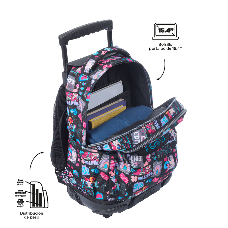 Morral Ruedas Niña Porta PC 15.4" Renglon Rosado