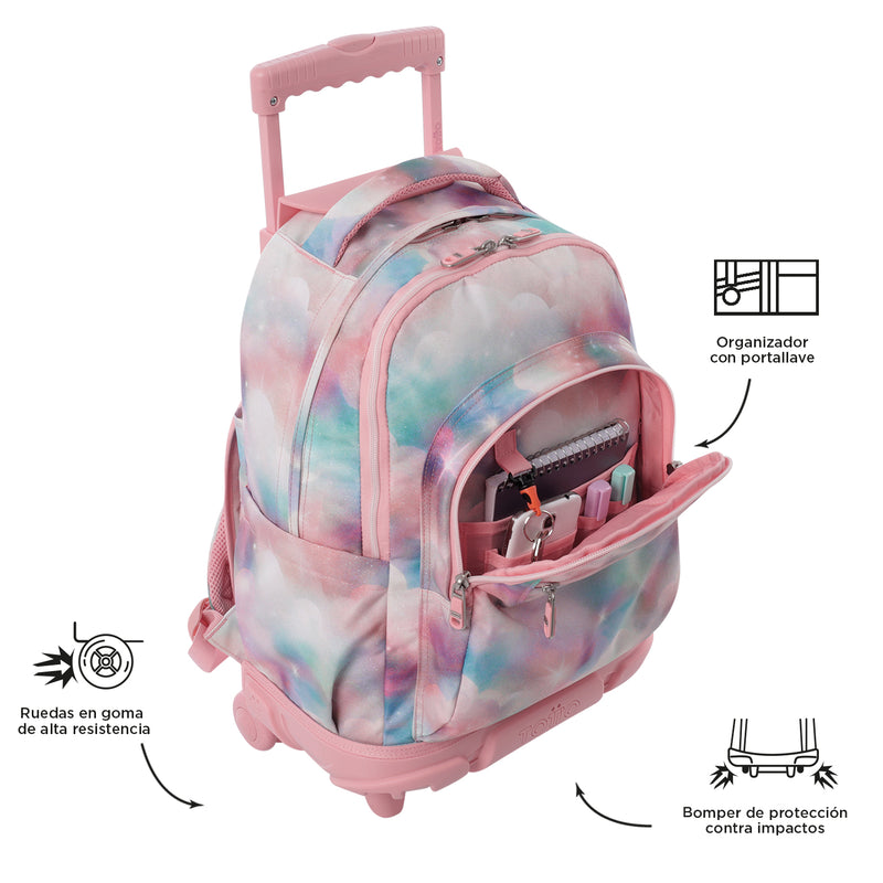 Morral Ruedas Niño Porta PC 15.4" Bomper Renglones Gris