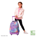 Morral Ruedas Niña Porta PC 15.4" Renglones Glitter Morado