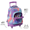 Morral Ruedas Niña Porta PC 15.4" Renglones Glitter Morado