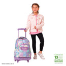 Morral Ruedas Niña Porta PC 15.4" Renglones Glitter Morado