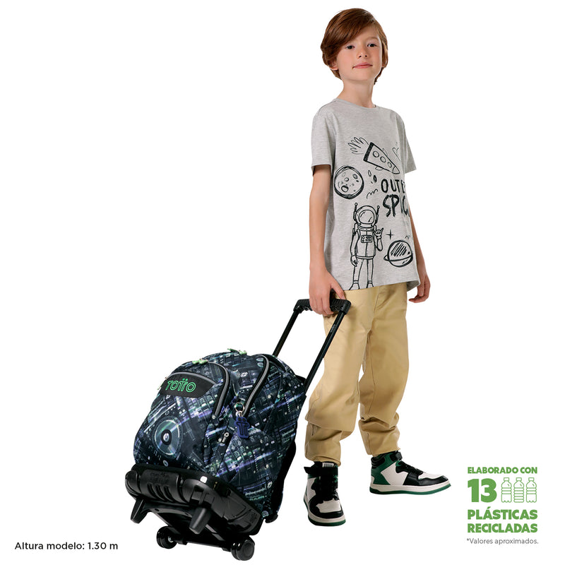 Morral Ruedas Niño Porta PC 15.4" Bomper Renglones Gris