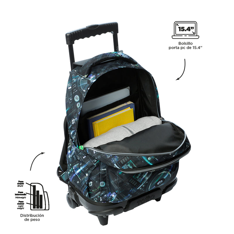 Morral Ruedas Niño Porta PC 15.4" Bomper Renglones Gris
