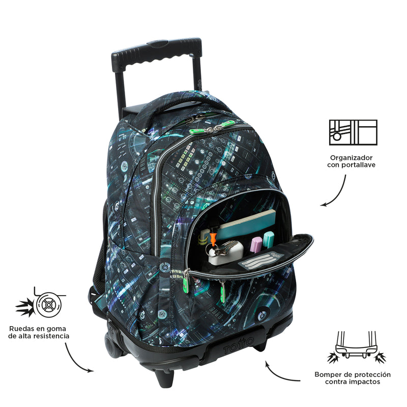 Morral Ruedas Niño Porta PC 15.4" Bomper Renglones Gris