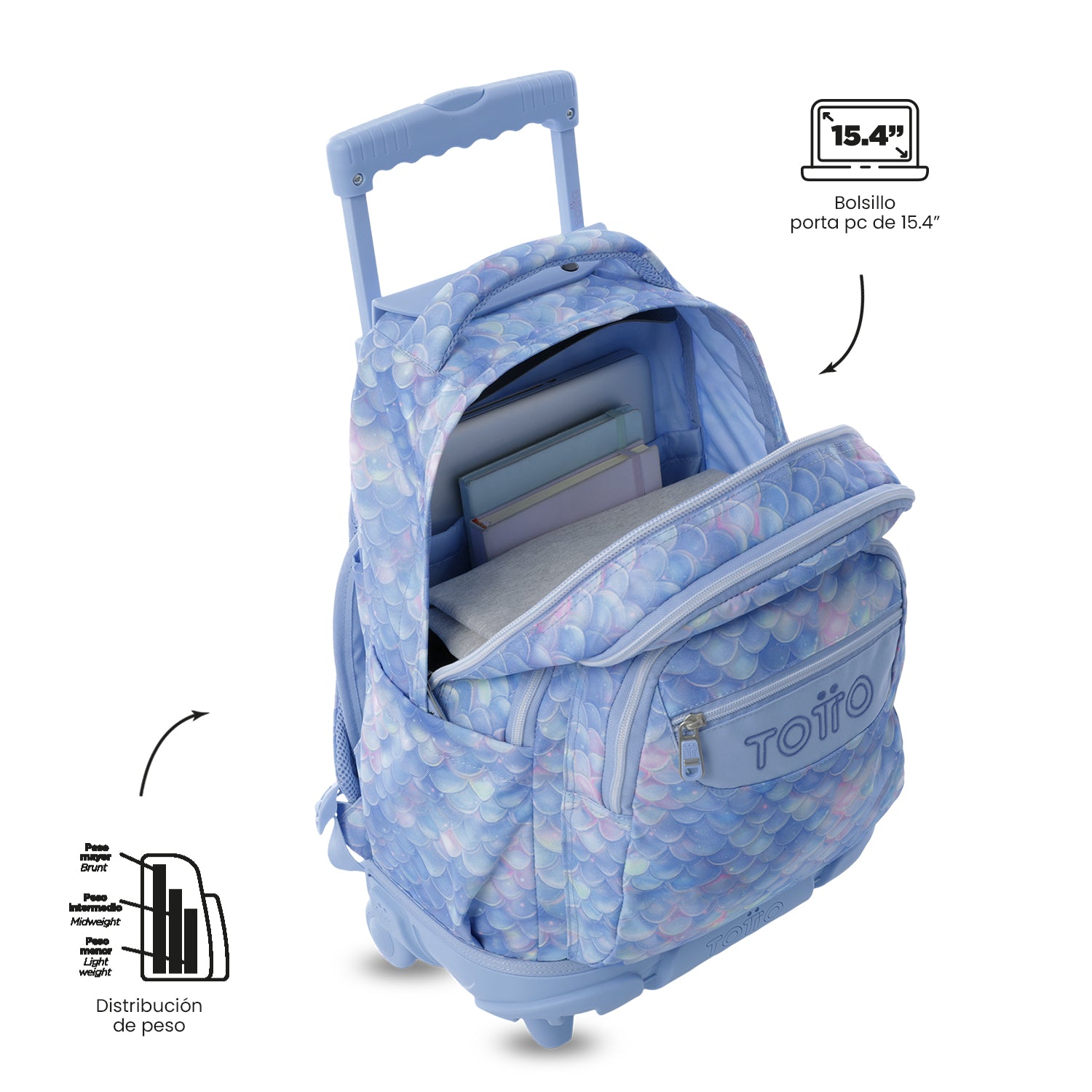 Maleta para Niña con ruedas Renglones Grande Azul