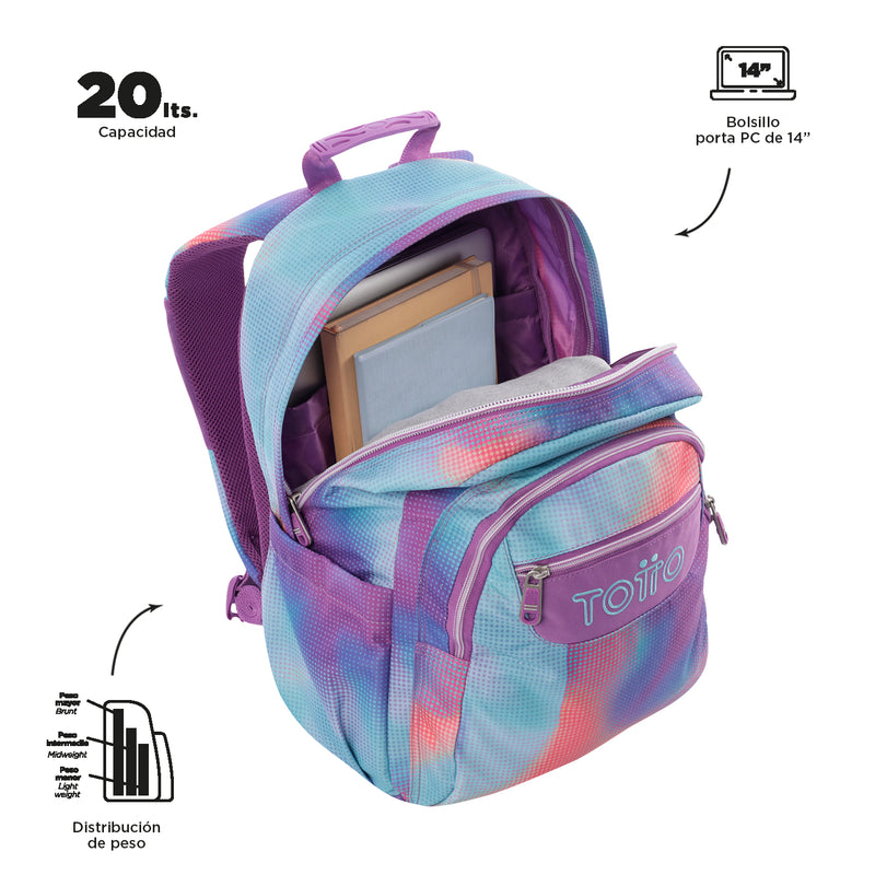 Morral Juvenil Porta PC 14" Acuarela Morada