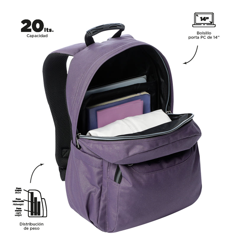 Morral Juvenil Porta PC 14" Acuarela Morada