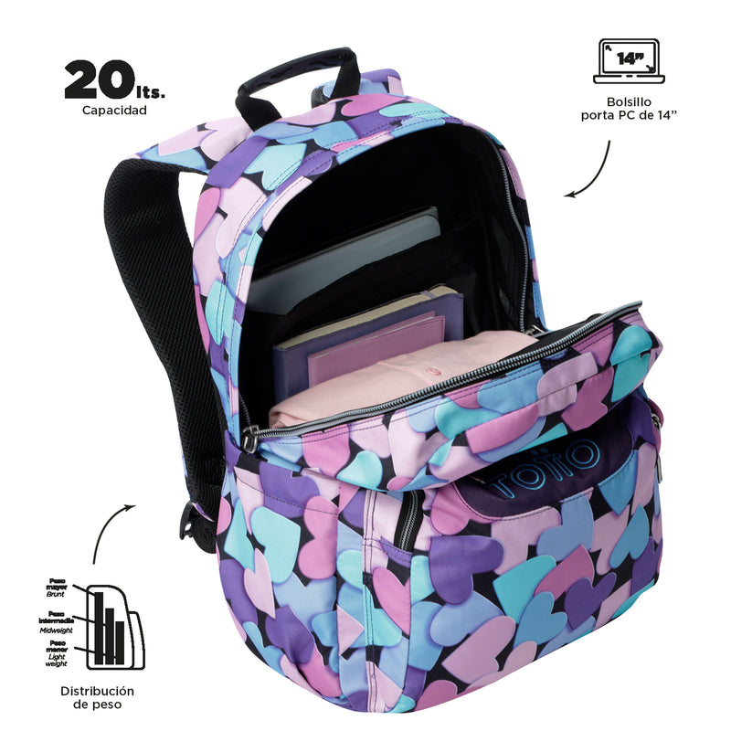 Morral Juvenil Porta PC 14" Acuarela Morada