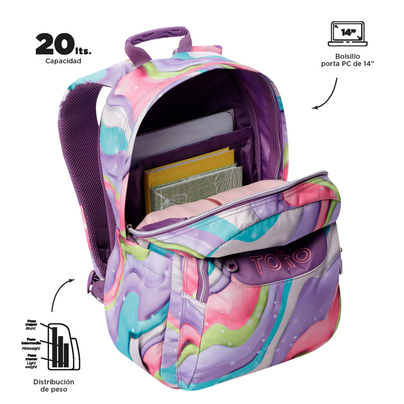 Morral Juvenil Porta PC 14" Acuarela Morada