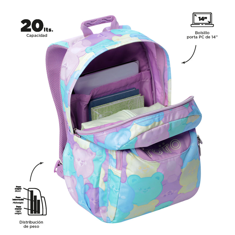 Morral Juvenil Porta PC 14" Acuarela Morada