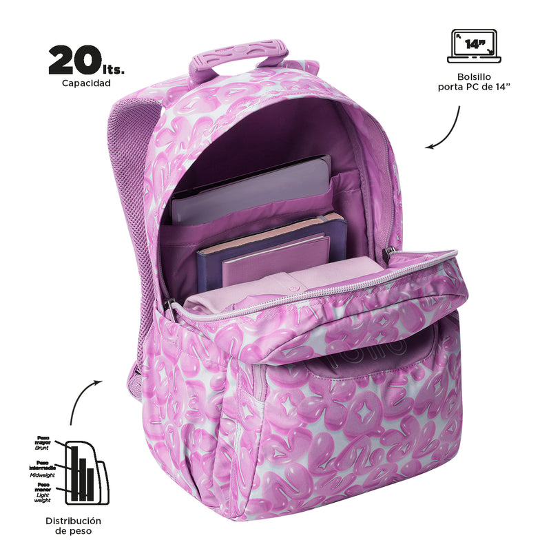 Morral Juvenil Porta PC 14" Acuarela Morada