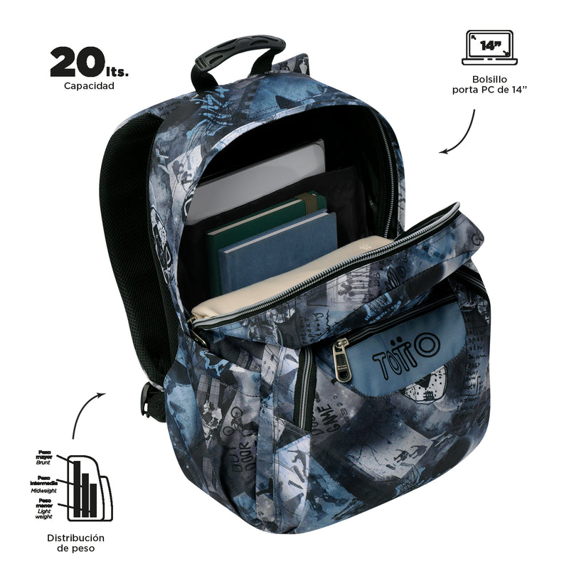 Morral Juvenil Porta PC 14" Acuarela Azul