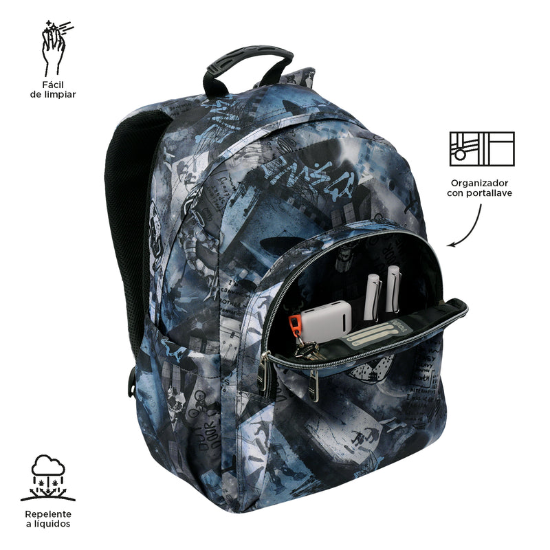 Morral Juvenil Porta PC 14" Acuarela Azul