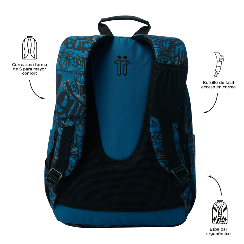 Morral Juvenil Porta PC 14" Acuarela Azul