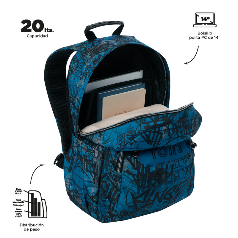 Morral Juvenil Porta PC 14" Acuarela Azul