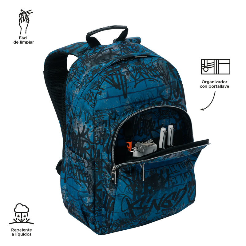 Morral Juvenil Porta PC 14" Acuarela Azul
