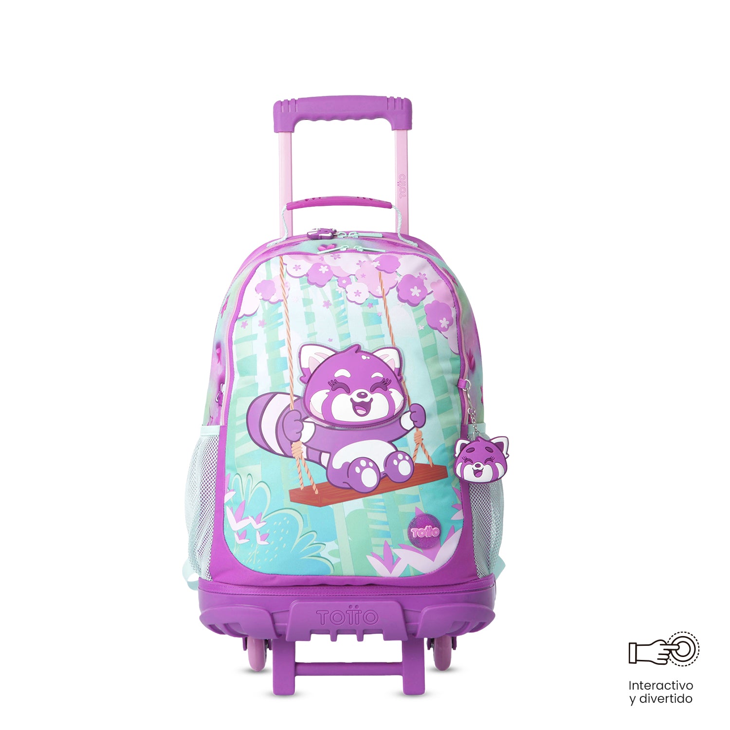 Combo Escolar Morral con ruedas Bambú + Libro Parar Colorear Grande Fucsia