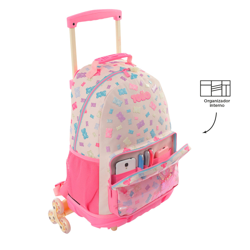 Morral con 3 ruedas Niña Gummy Bear Grande Rosado