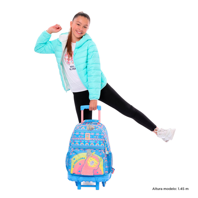 Morral con Ruedas para Niña Llama L Azul