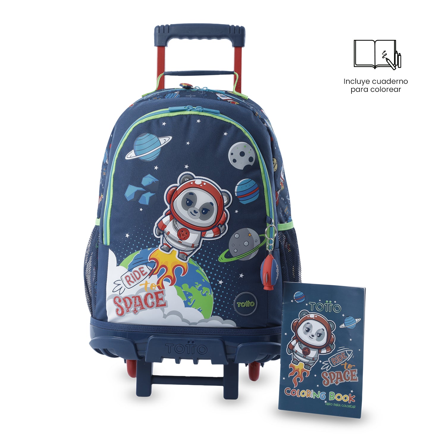'Maleta para Niño con ruedas + Libro Para Colorear Panda Space Azul