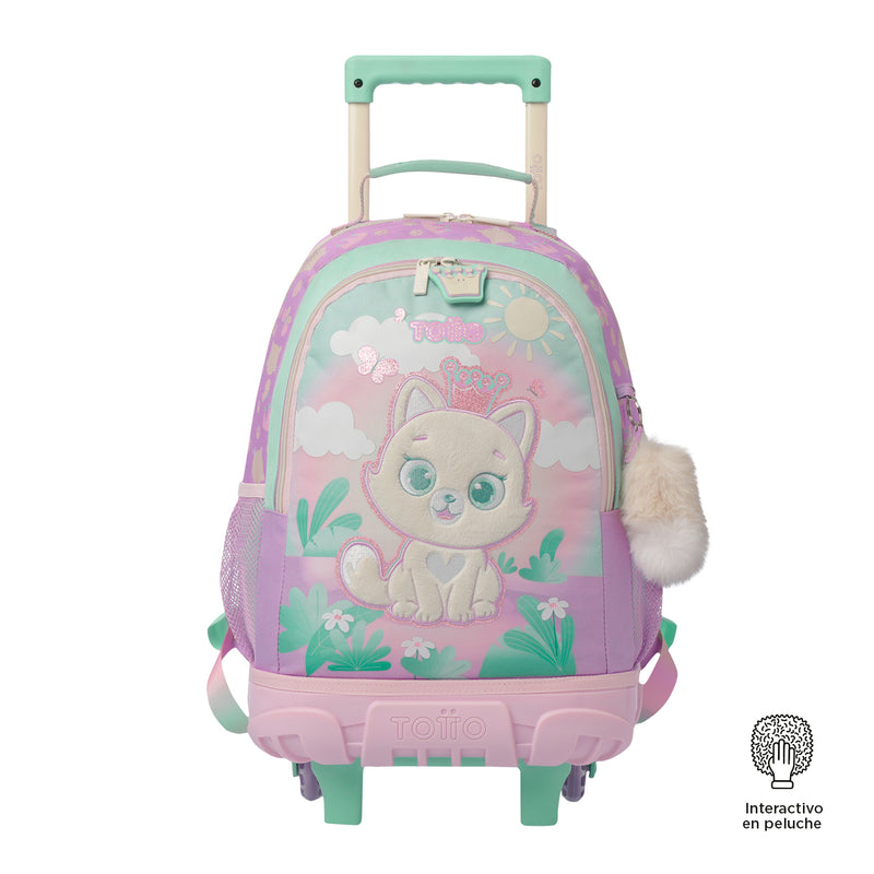 Morral con ruedas Niña Queen Cat Mediano Rosado