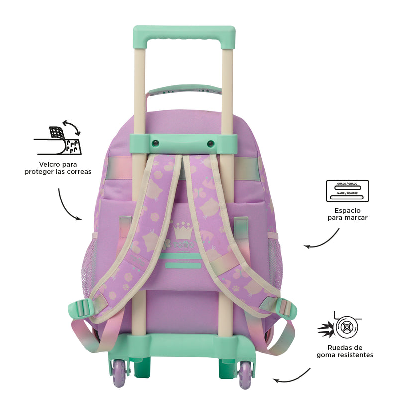 Morral con ruedas Niña Queen Cat Mediano Rosado