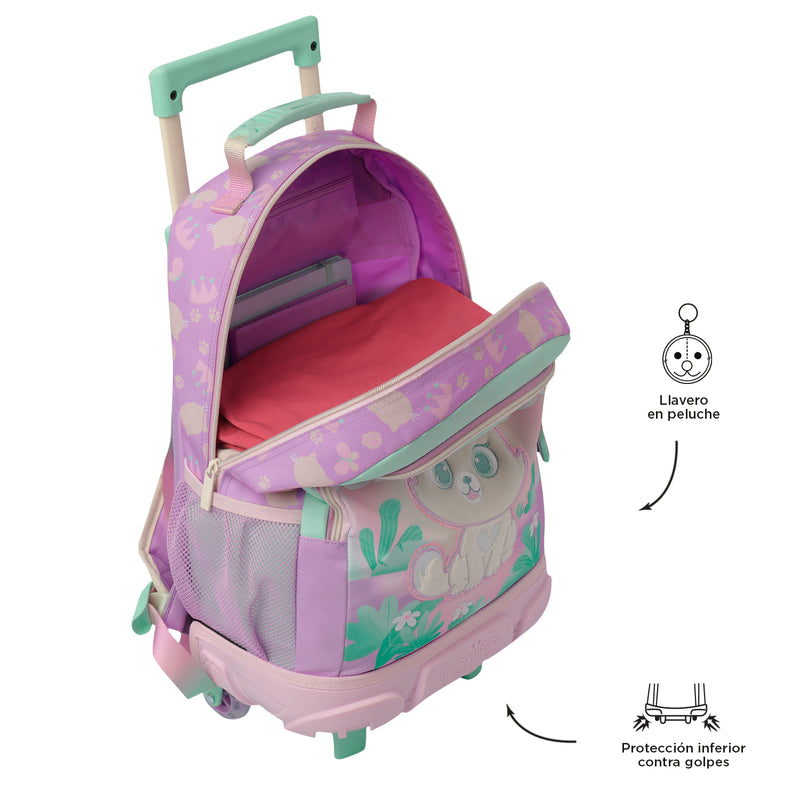Morral con ruedas Niña Queen Cat Mediano Rosado