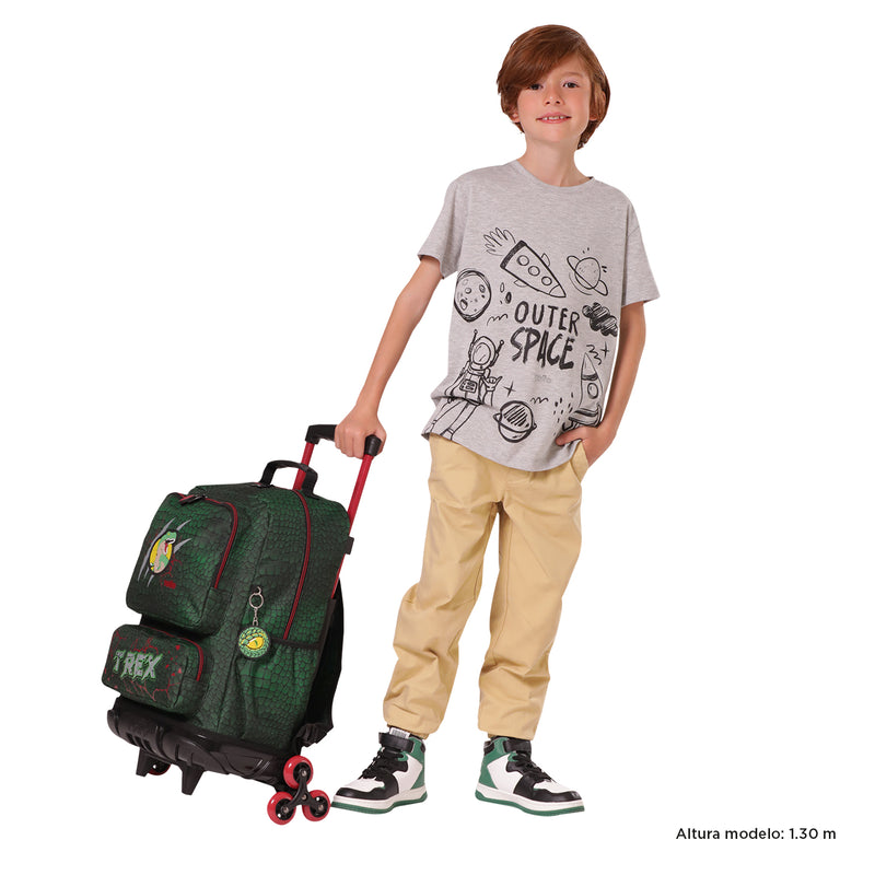 Morral con 3 ruedas Niño Rex Dino Grande Verde