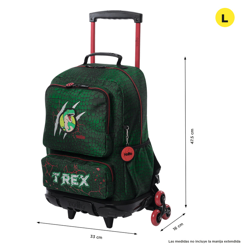 Morral con 3 ruedas Niño Rex Dino Grande Verde