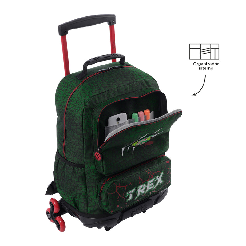 Morral con 3 ruedas Niño Rex Dino Grande Verde