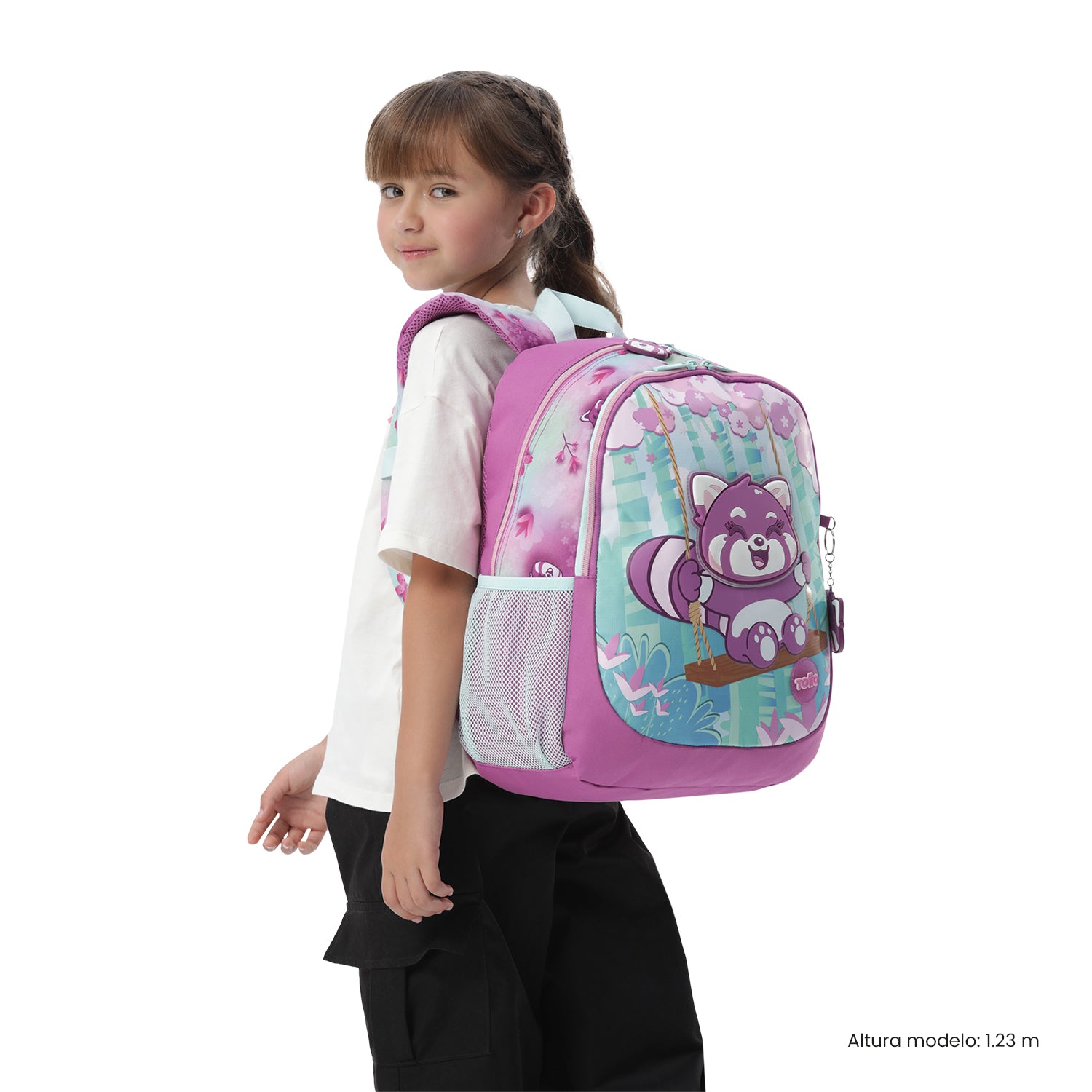 Combo Escolar Morral Bambú + Libro Parar Colorear Mediano Fucsia