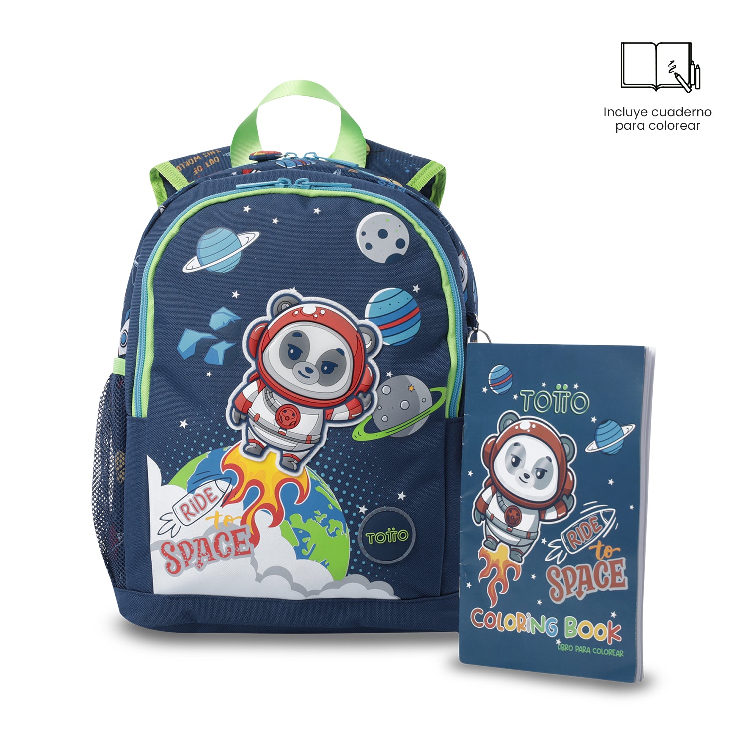 Maleta para Niño con ruedas + Libro Para Colorear Panda Space Azul